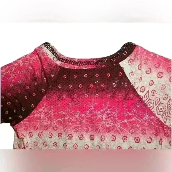 Cocomo Top Womens Sz 3X Multicolor Pink Print Stretch Short Sleeve Blouse EUC - Picture 5 of 8